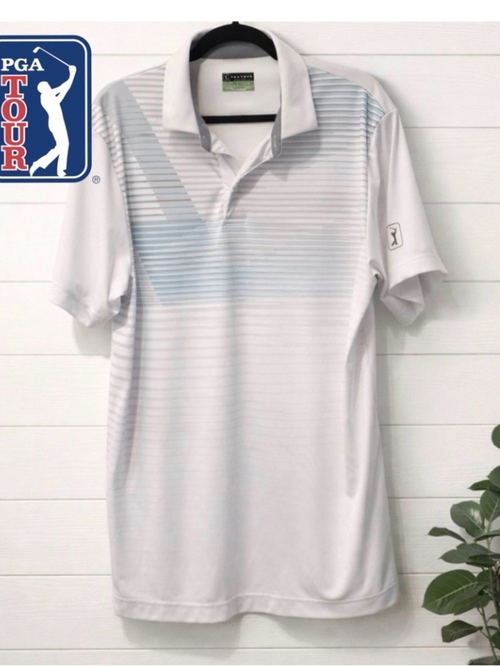 ⛳️🏌️♀️ PGA TOUR Performance Golf Polo Shirt | White & Blue Athletic Fit | Large - Picture 2 of 4
